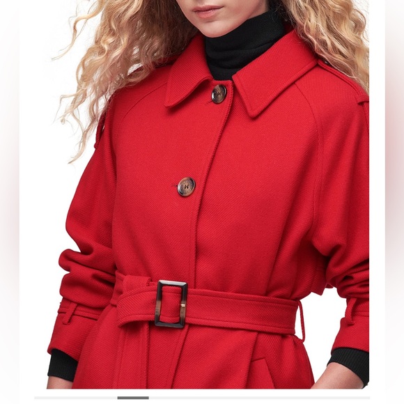 Barbour Alberta Red Wool Belted Pea Coat - Picture 6 of 16